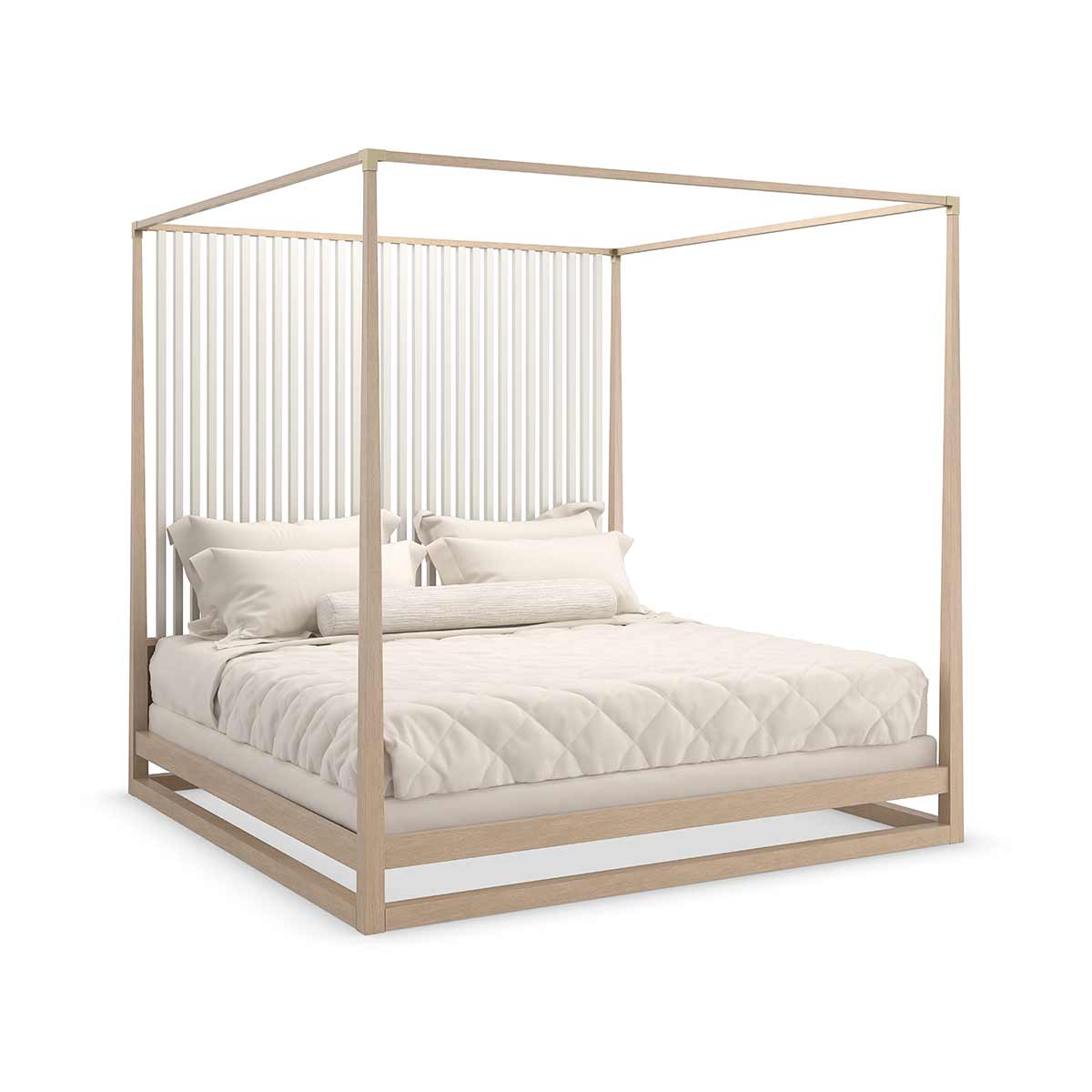 Pinstripe Four Poster Bed | Caracole Classic Collection | Elegant Contemporary Luxury Exclusive Designer Furniture