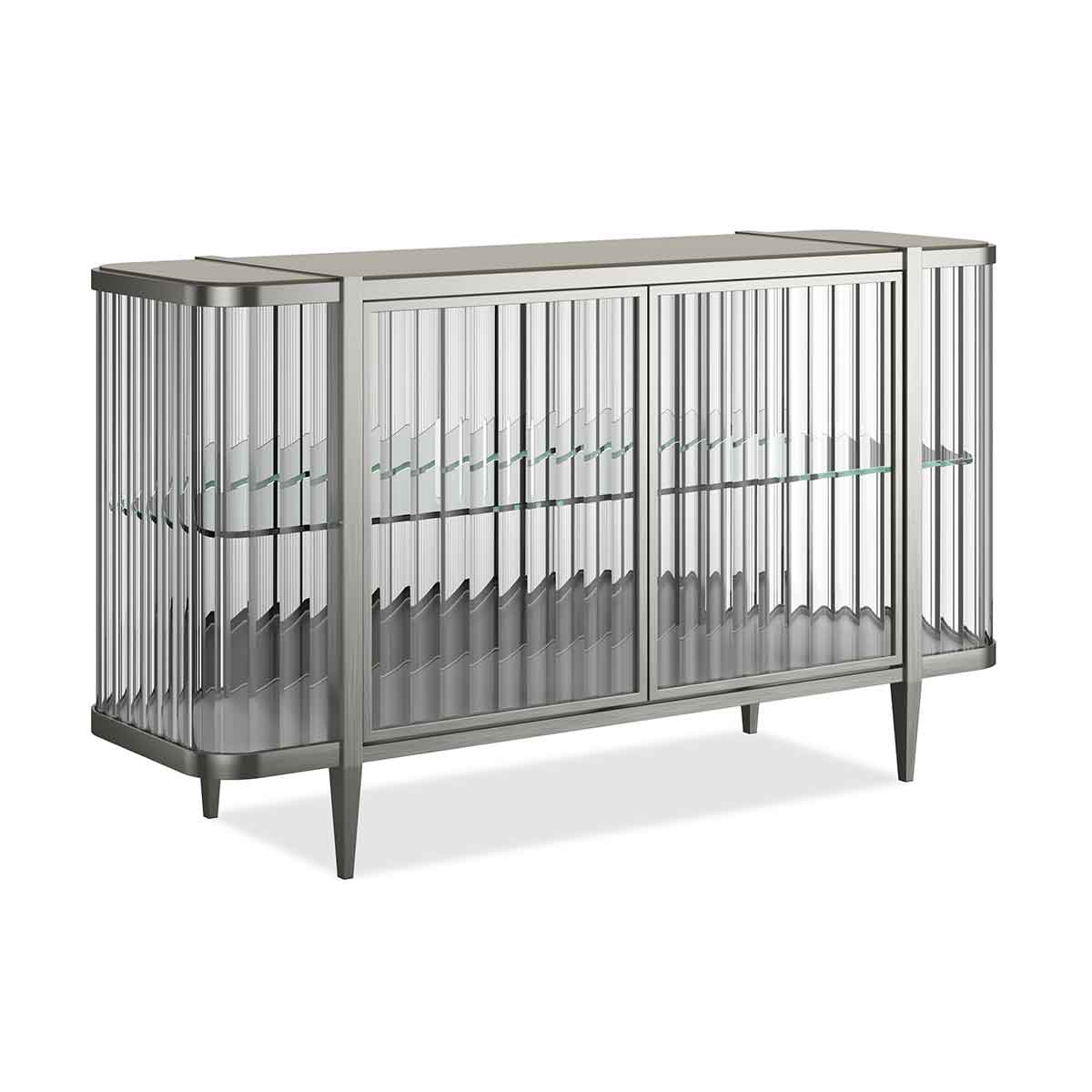 Stop And Stare Display Cabinet – Brushed Chrome | Caracole Classic | Elegant Contemporary Luxury Exclusive Designer Furniture