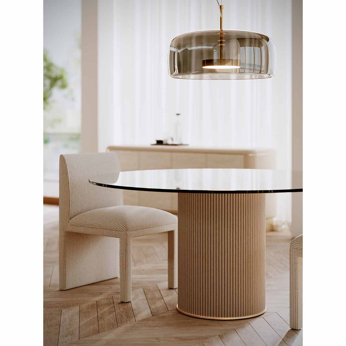 Rhythm Dining Table – Round Glass Top | Caracole Spring 2025 Collection | Elegant Contemporary Luxury Exclusive Designer Furniture