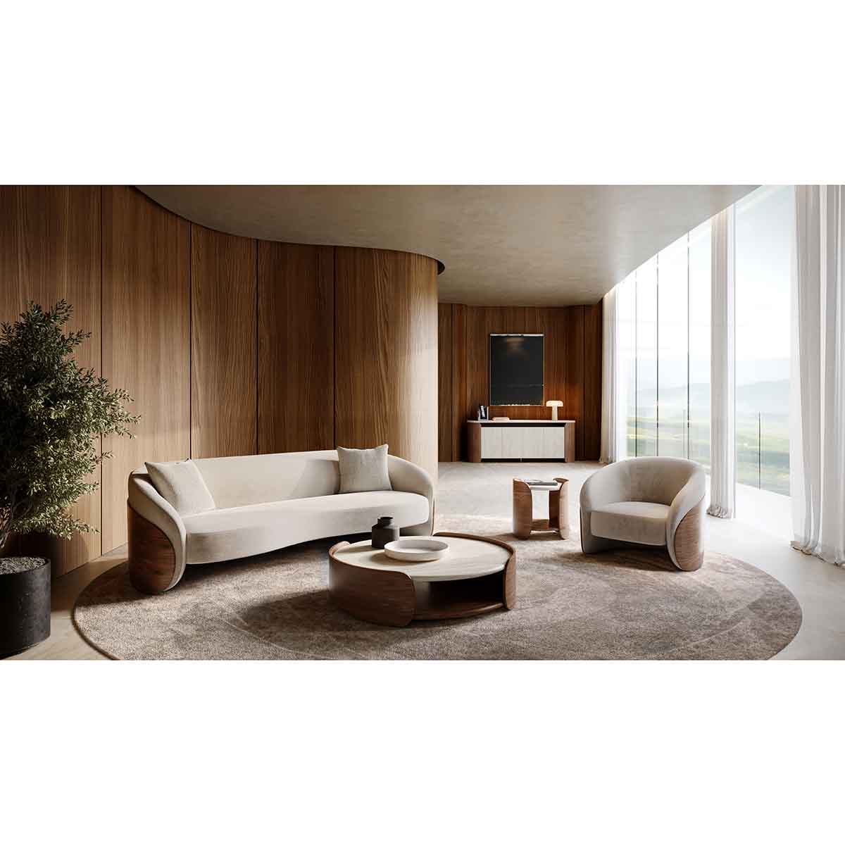 Fleur Wood Back Sofa | Caracole Spring 2025 Collection | Elegant Contemporary Luxury Exclusive Designer Furniture