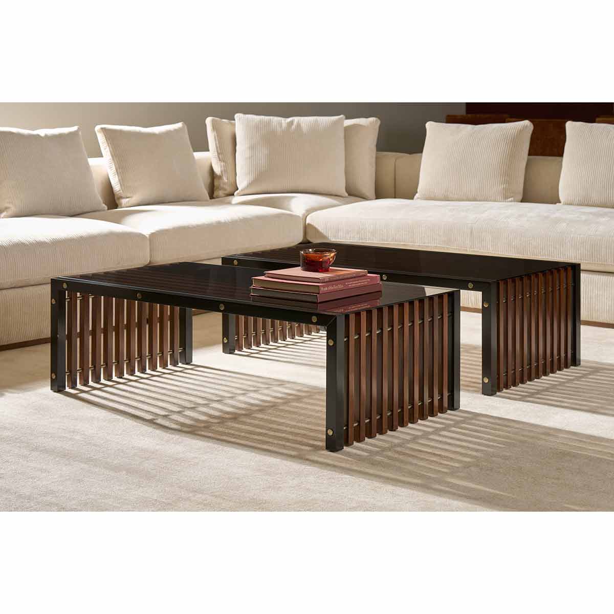 Pinstripe Dark Cocktail Table | Caracole Fall 2025 | Elegant Contemporary Luxury Exclusive Designer Furniture