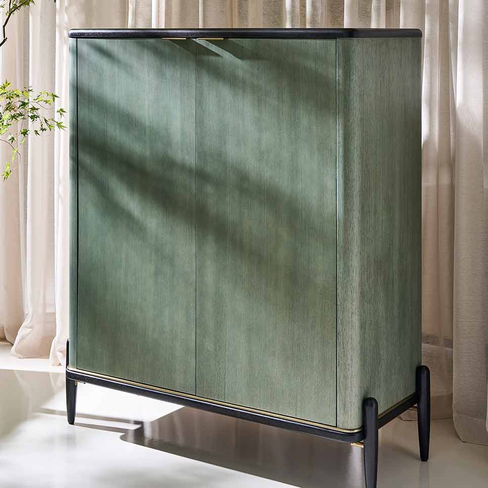 Madera Bar Cabinet – Verdigris | Caracole Fall 2025 | Elegant Contemporary Luxury Exclusive Designer Furniture