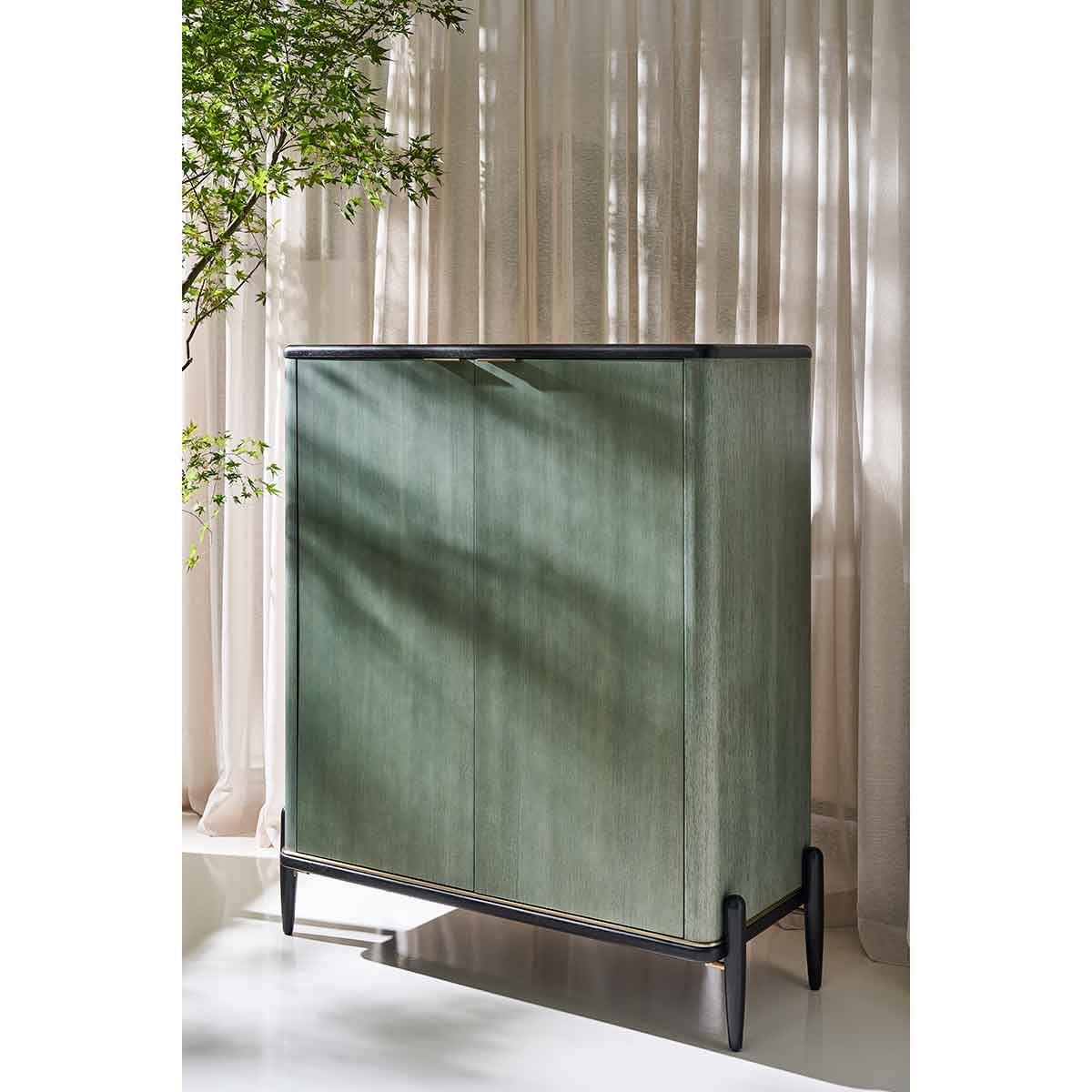 Madera Bar Cabinet – Verdigris | Caracole Fall 2025 | Elegant Contemporary Luxury Exclusive Designer Furniture
