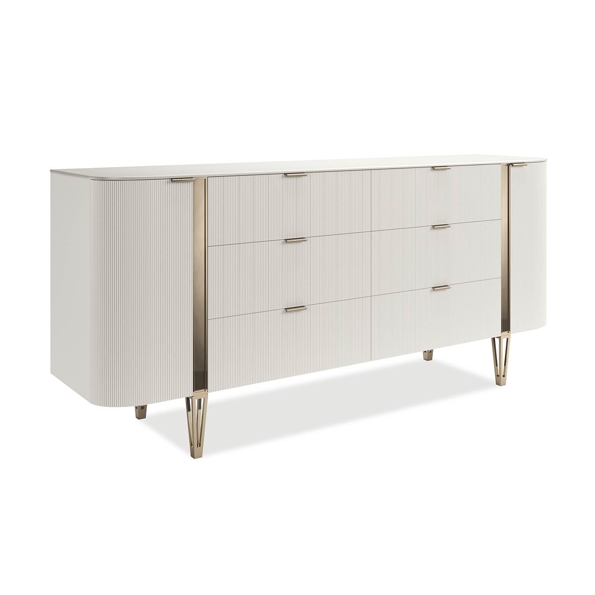 Love at First Sight Long Dresser – Matte Pearl | Caracole Classic | Elegant Contemporary Luxury Exclusive Designer Furniture