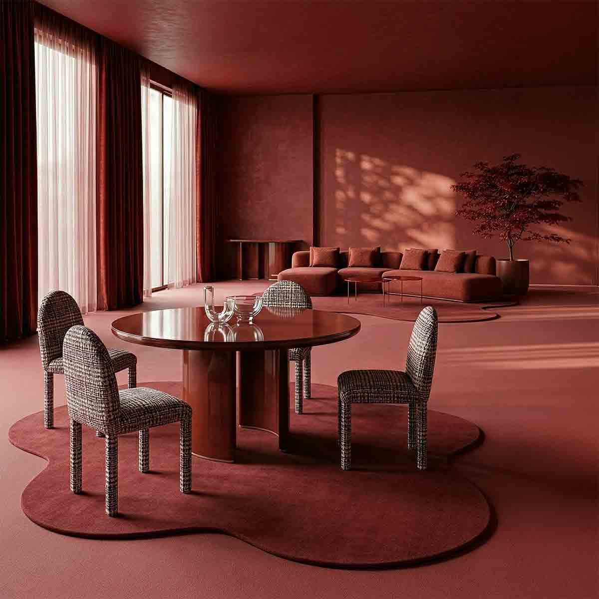 Tobie Round Dining Table – Rouge | Caracole Spring 2026 | Elegant Contemporary Luxury Exclusive Designer Furniture